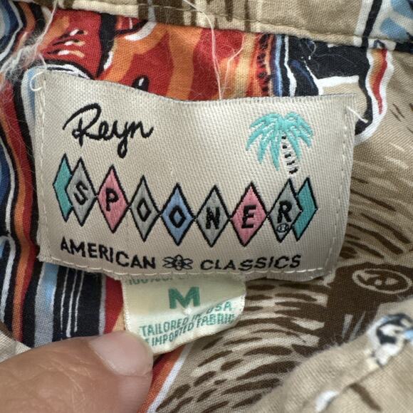 Vintage Reyn Spooner Hawaiian Shirt Retro Race Cars 100% Spun Rayon Aloha Medium - Picture 2 of 9